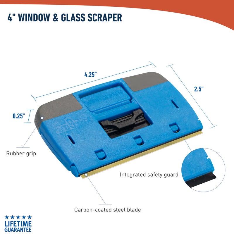 Unger Professional Compact 4â€ Window and Glass Scraper, Reversible Razor Blade Tool with Retractable Safety Guard, Use for Residue, Stickers, Glue, and Paint on Smooth Surfaces - Image 3